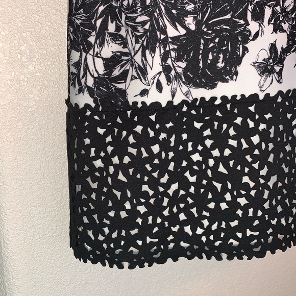 SLNY SL New York sleeveless sheath, cream, black roses, laser cut trim. 8 EUC - Picture 7 of 17